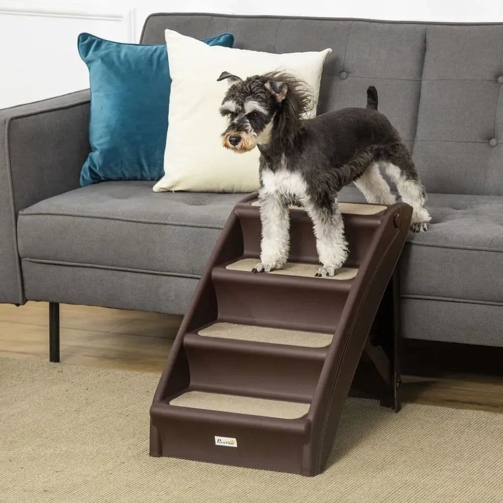 image-Portable Dog Steps for Bed, Sofa Non-Slip Pet Stairs for Cats, Dogs - Brown