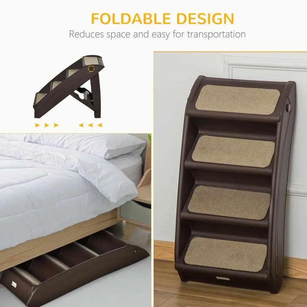 image-Portable Dog Steps for Bed, Sofa Non-Slip Pet Stairs for Cats, Dogs - Brown