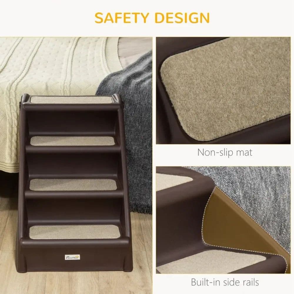 image-Portable Dog Steps for Bed, Sofa Non-Slip Pet Stairs for Cats, Dogs - Brown