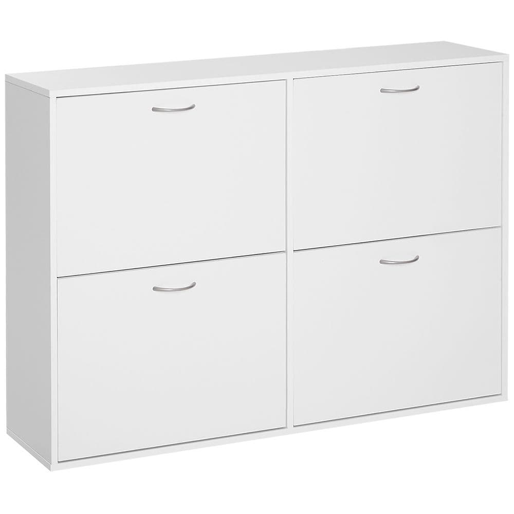 image-Wooden 4 Drawer Shoes Cabinet Multi Flip Down Shelf Drawer Organizer - White