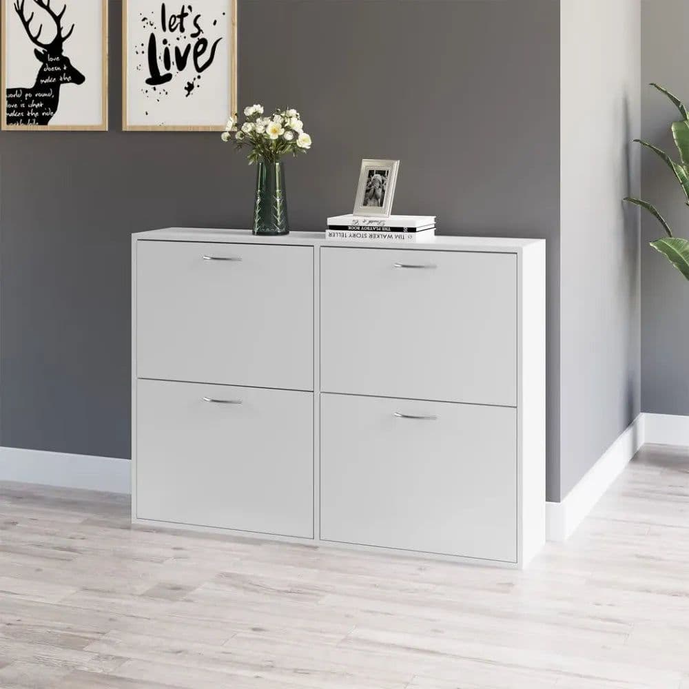 image-Wooden 4 Drawer Shoes Cabinet Multi Flip Down Shelf Drawer Organizer - White