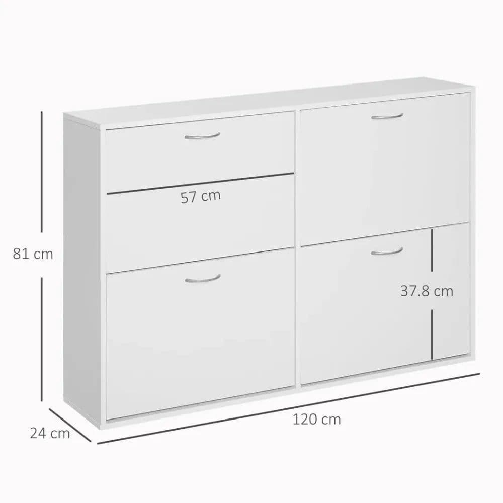 image-Wooden 4 Drawer Shoes Cabinet Multi Flip Down Shelf Drawer Organizer - White