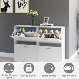 image-Wooden 4 Drawer Shoes Cabinet Multi Flip Down Shelf Drawer Organizer - White