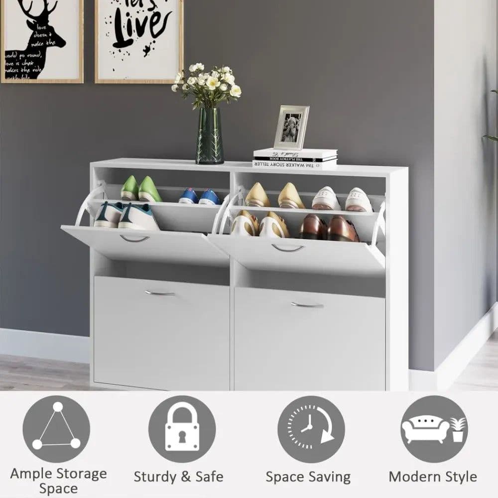 image-Wooden 4 Drawer Shoes Cabinet Multi Flip Down Shelf Drawer Organizer - White