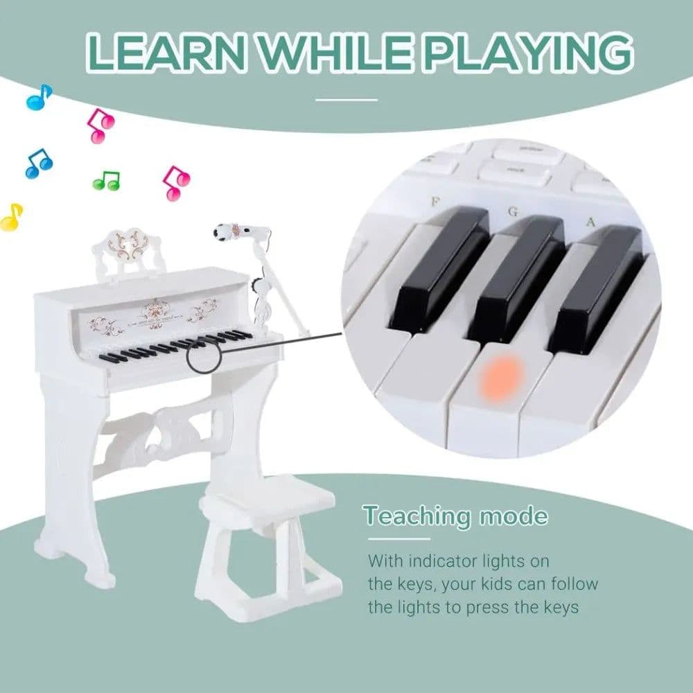 image-37/32 Key Kids Battery Keyboard Mini Grand Piano Stool Microphone Musical Toy