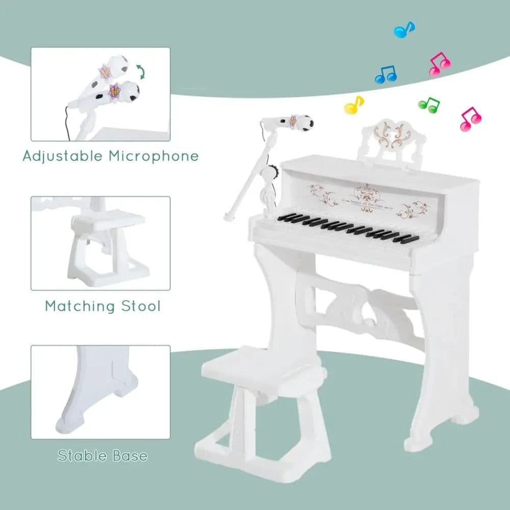 image-37/32 Key Kids Battery Keyboard Mini Grand Piano Stool Microphone Musical Toy