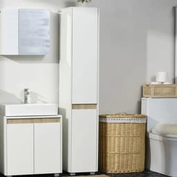 image-Tall Bathroom Cabinet Modern Freestanding Tallboy w/ Adjustable Shelves White