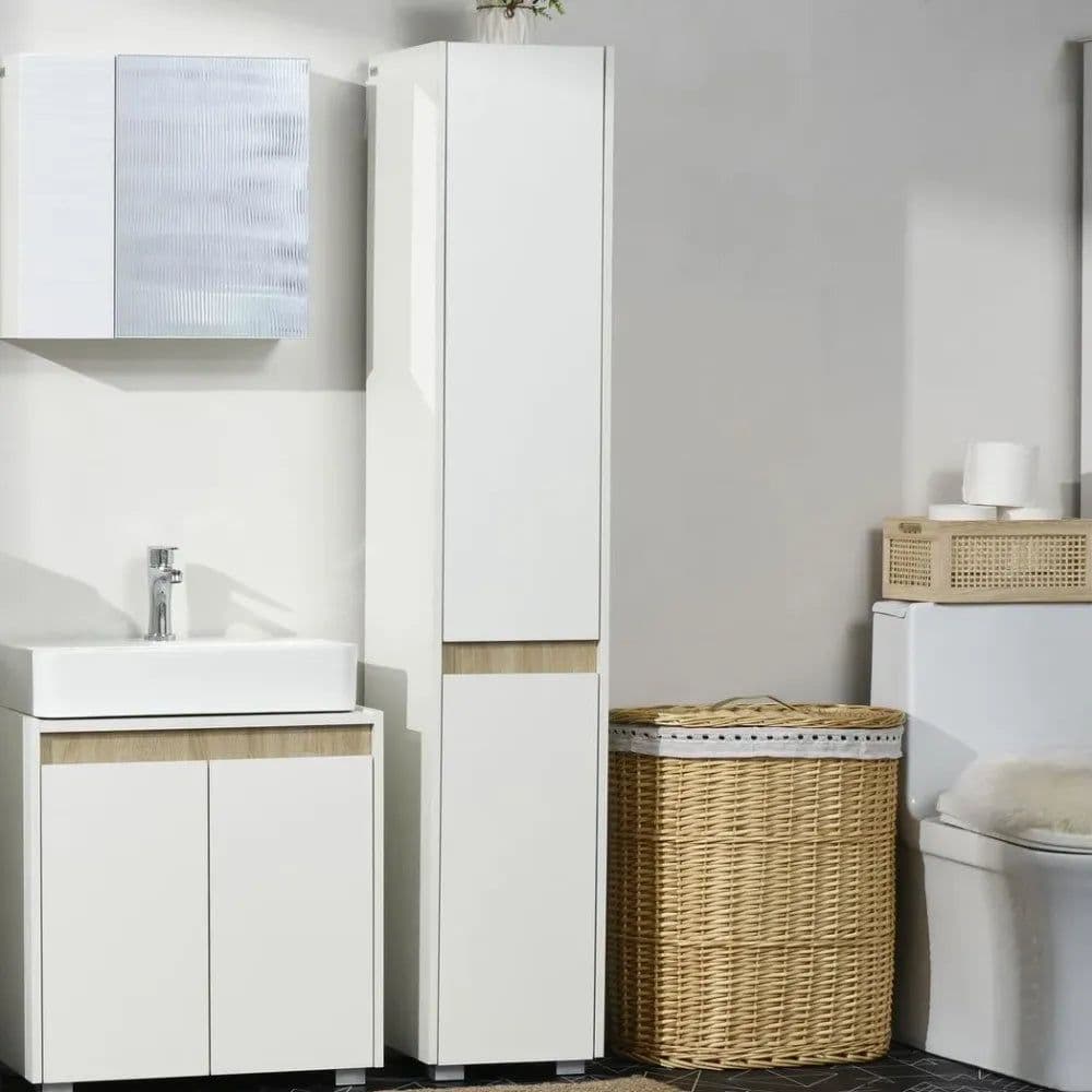 image-Tall Bathroom Cabinet Modern Freestanding Tallboy w/ Adjustable Shelves White