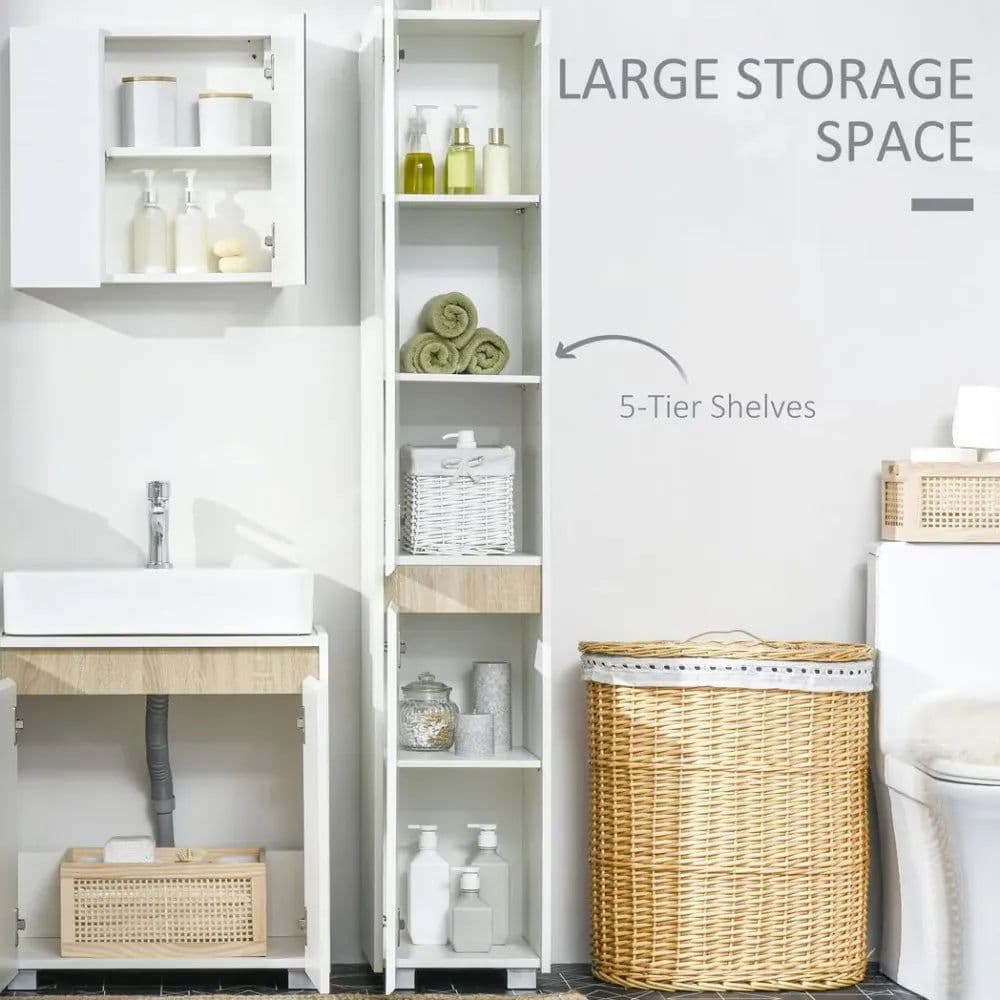 image-Tall Bathroom Cabinet Modern Freestanding Tallboy w/ Adjustable Shelves White