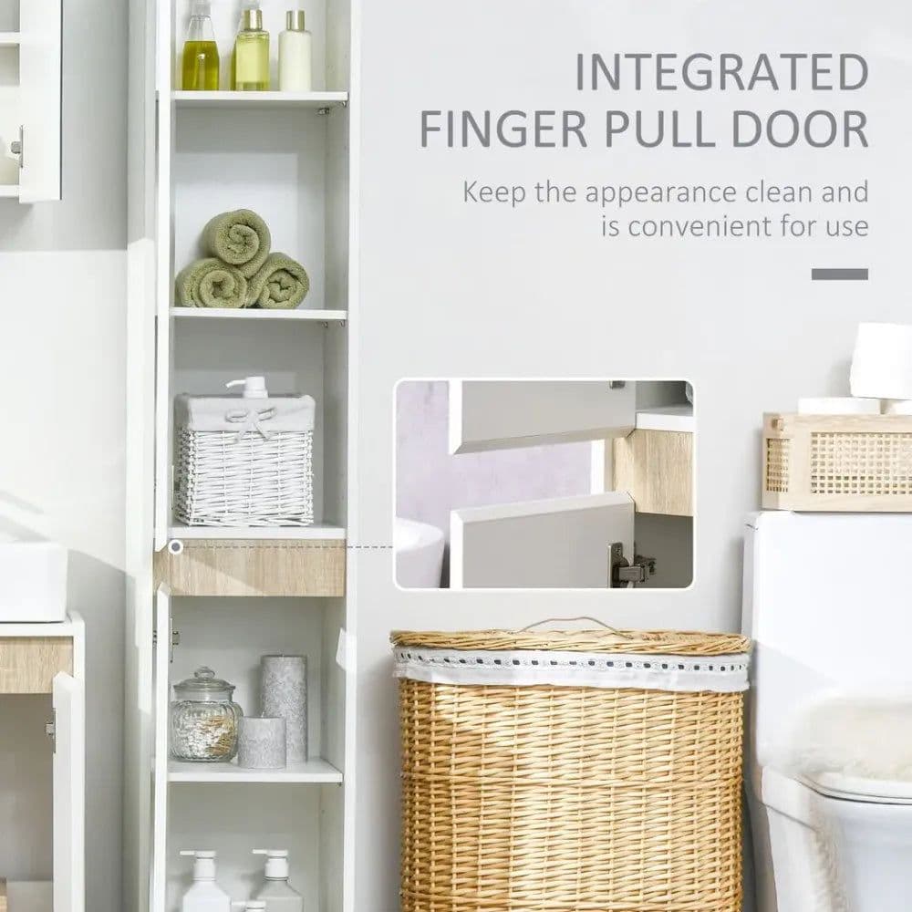 image-Tall Bathroom Cabinet Modern Freestanding Tallboy w/ Adjustable Shelves White