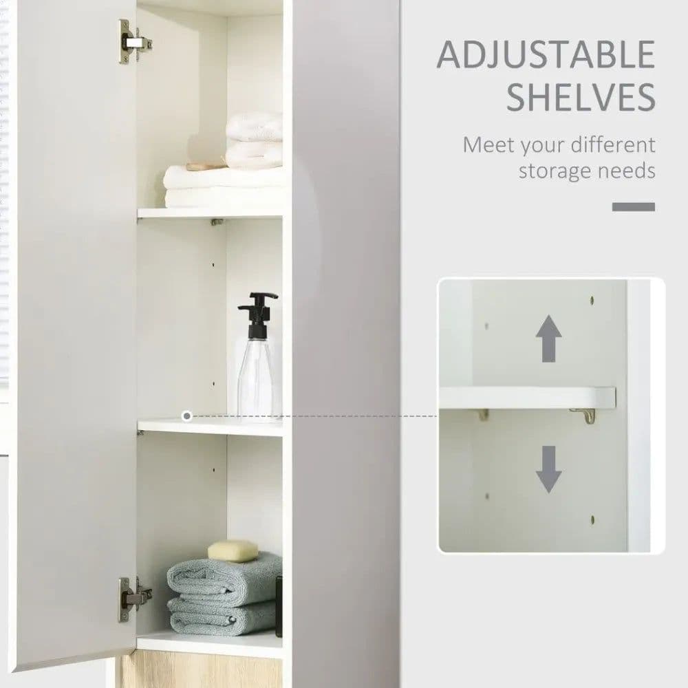 image-Tall Bathroom Cabinet Modern Freestanding Tallboy w/ Adjustable Shelves White