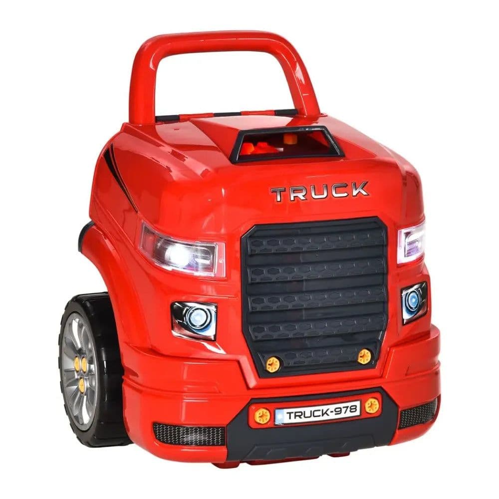 image-Kids Truck Engine Toy Set w/ Horn, Light, Car Key for 3-5 Years Old Red