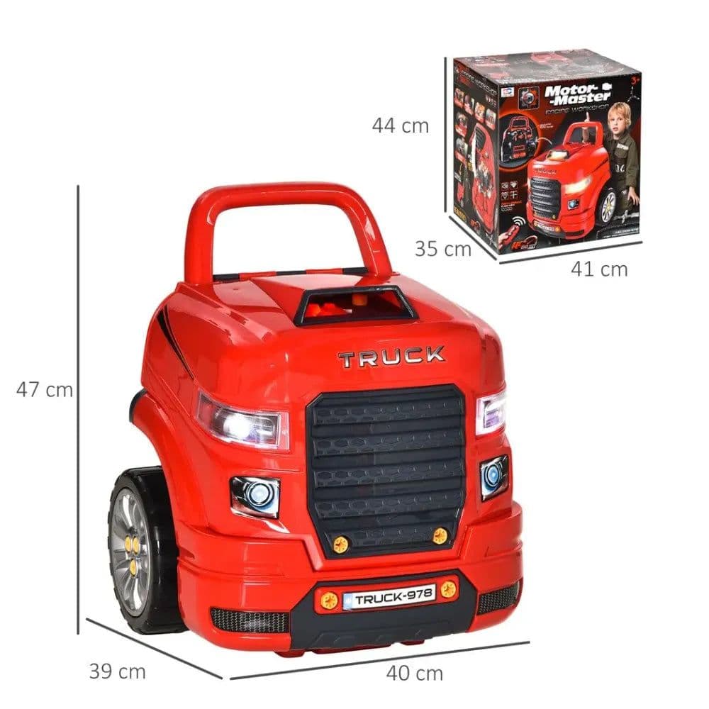image-Kids Truck Engine Toy Set w/ Horn, Light, Car Key for 3-5 Years Old Red