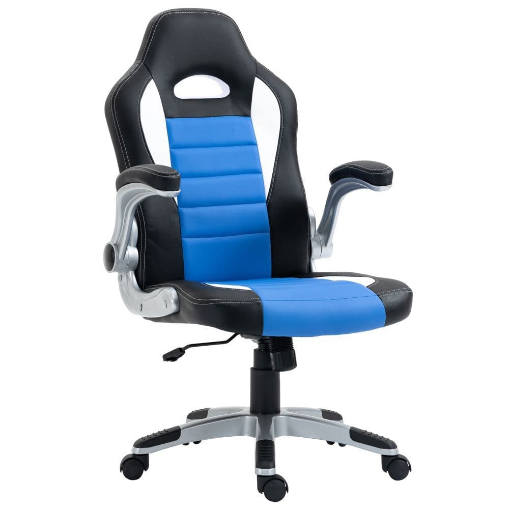 image-Racing Gaming Chair Height Adjustable Swivel Chair with Flip Up Armrests, Blue