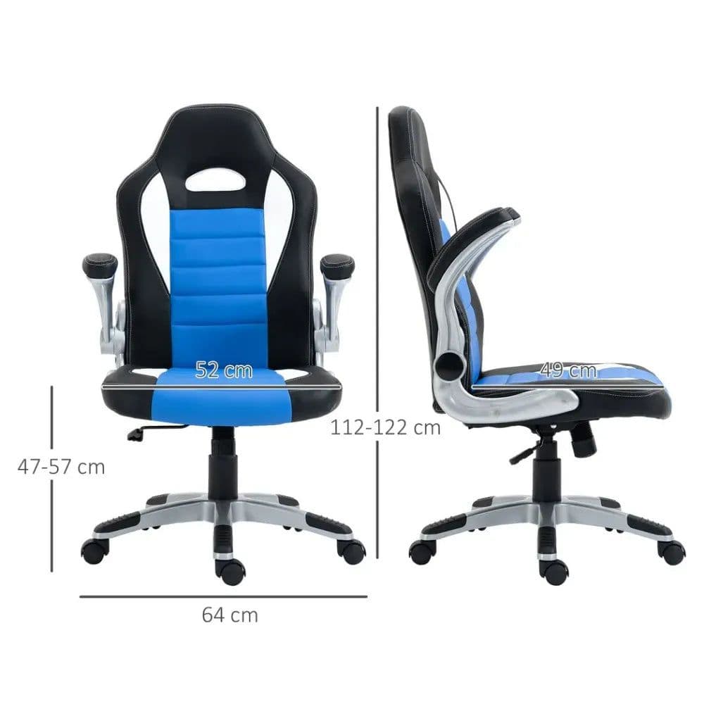 image-Racing Gaming Chair Height Adjustable Swivel Chair with Flip Up Armrests, Blue