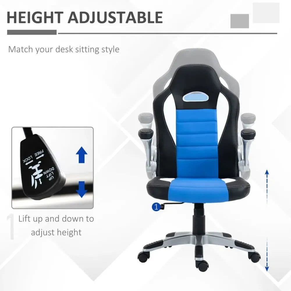 image-Racing Gaming Chair Height Adjustable Swivel Chair with Flip Up Armrests, Blue