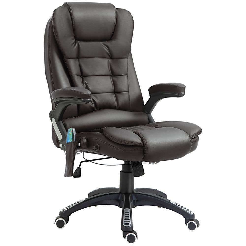 image-Executive Office Chair with Massage and Heat PU Leather Reclining Chair, Brown