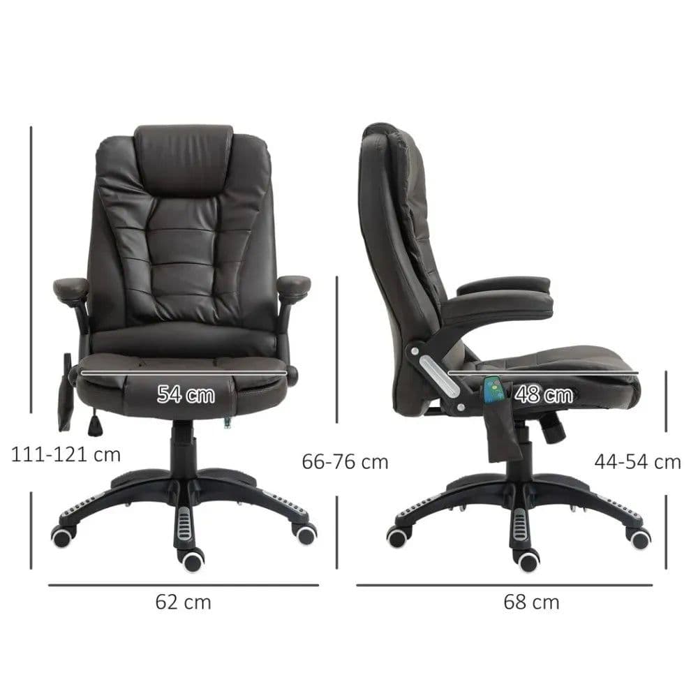 image-Executive Office Chair with Massage and Heat PU Leather Reclining Chair, Brown