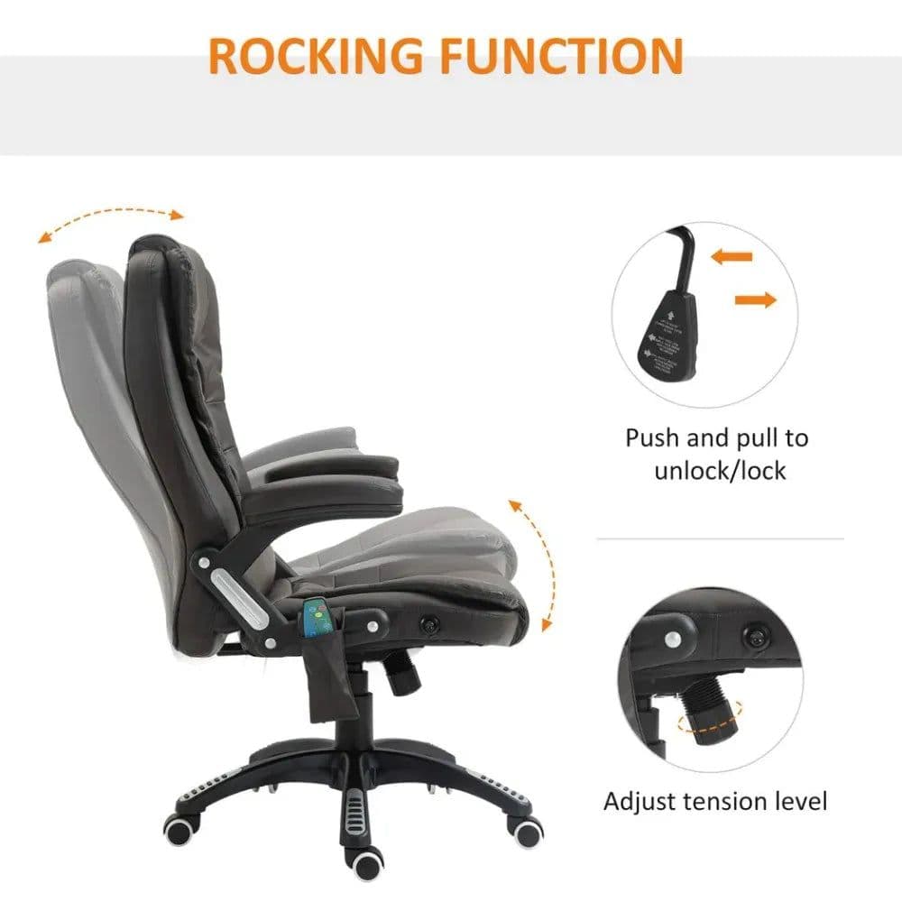 image-Executive Office Chair with Massage and Heat PU Leather Reclining Chair, Brown