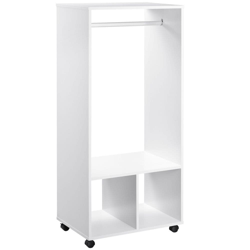 image-Open Wardrobe Clothes Rail Bedroom Clothes Storage w/ Hanging Rod Shelves White