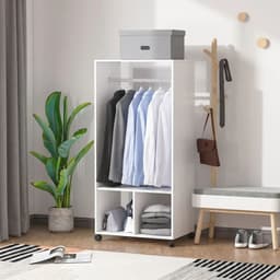 image-Open Wardrobe Clothes Rail Bedroom Clothes Storage w/ Hanging Rod Shelves White