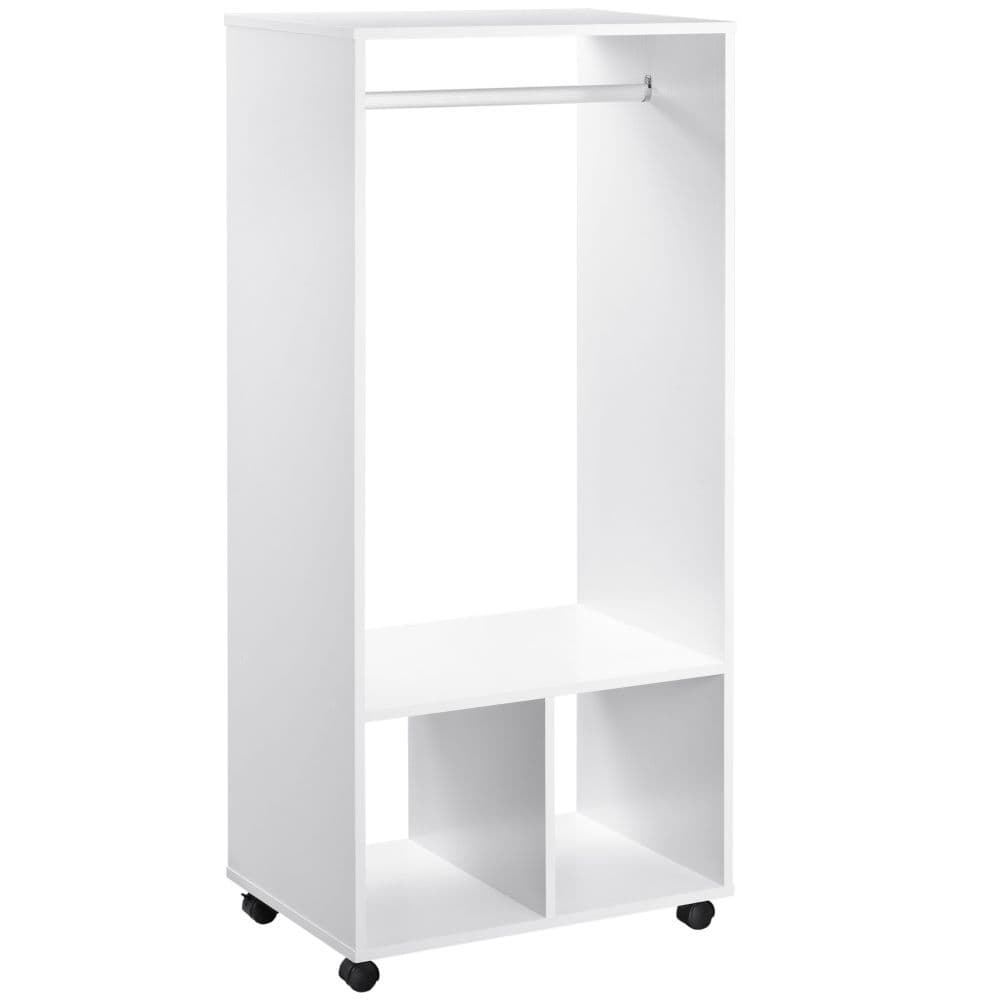 image-Open Wardrobe Clothes Rail Bedroom Clothes Storage w/ Hanging Rod Shelves White