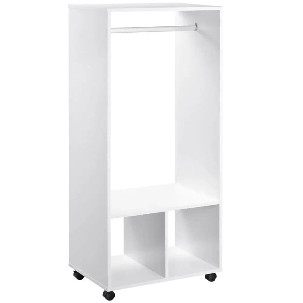 image-Open Wardrobe Clothes Rail Bedroom Clothes Storage w/ Hanging Rod Shelves White