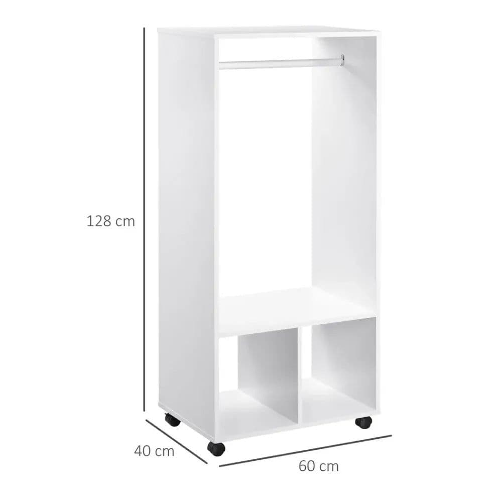 image-Open Wardrobe Clothes Rail Bedroom Clothes Storage w/ Hanging Rod Shelves White