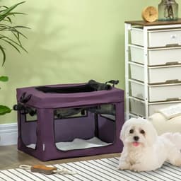 image-60cm Foldable Pet Carrier Cat Bag w/ Cushion, for Miniature Dogs - Purple