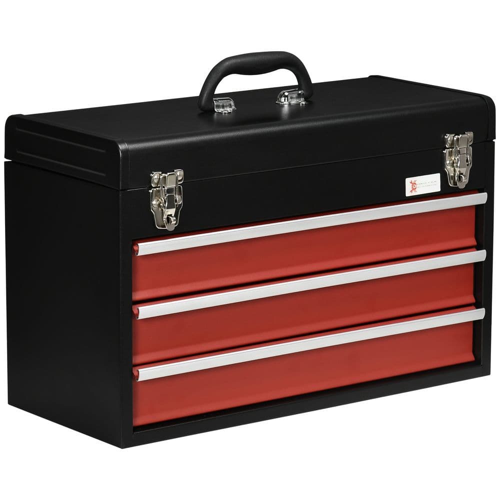 image-3 Drawer Tool Chest Lockable Tool Box w/ Ball Bearing Runners 51cmx22cmx32cm