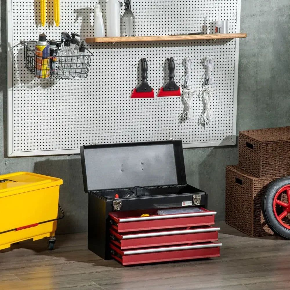 image-3 Drawer Tool Chest Lockable Tool Box w/ Ball Bearing Runners 51cmx22cmx32cm
