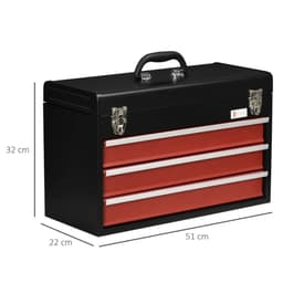 image-3 Drawer Tool Chest Lockable Tool Box w/ Ball Bearing Runners 51cmx22cmx32cm