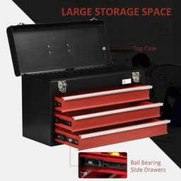 image-3 Drawer Tool Chest Lockable Tool Box w/ Ball Bearing Runners 51cmx22cmx32cm