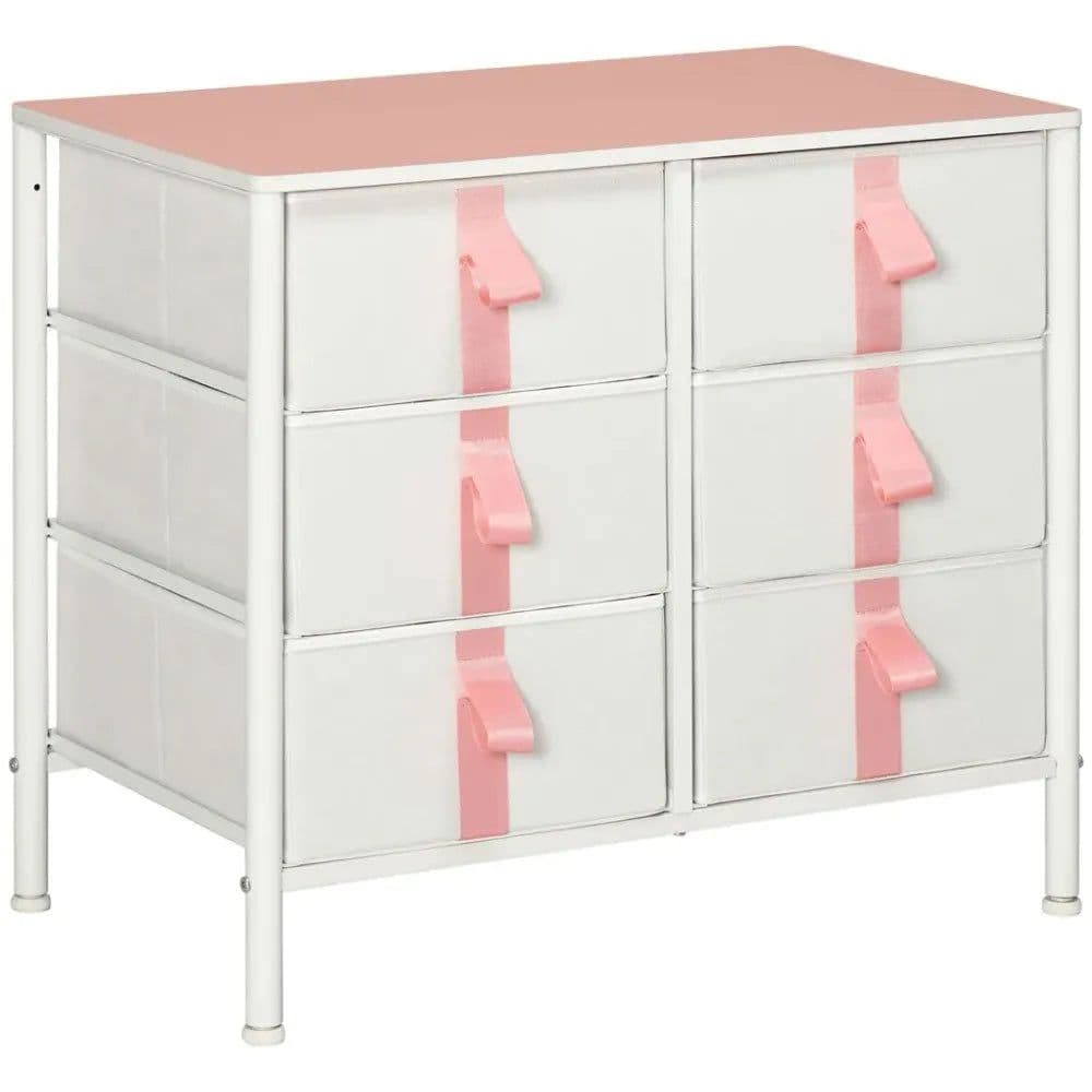 image-Chest of Drawers Cloth Organizer w/ 6 Fabric Drawer Metal Frame Nursery Room
