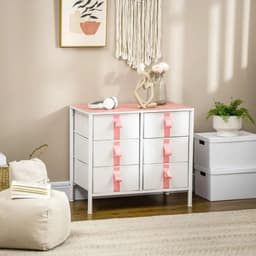 image-Chest of Drawers Cloth Organizer w/ 6 Fabric Drawer Metal Frame Nursery Room