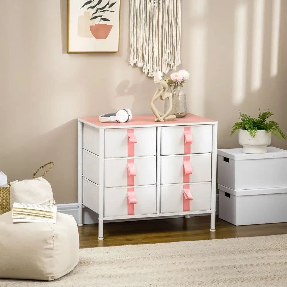 image-Chest of Drawers Cloth Organizer w/ 6 Fabric Drawer Metal Frame Nursery Room