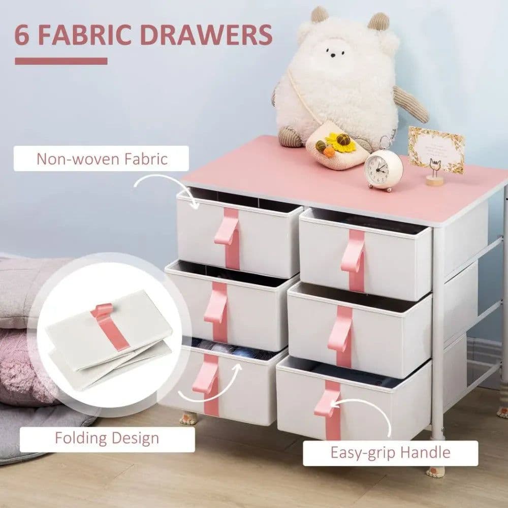 image-Chest of Drawers Cloth Organizer w/ 6 Fabric Drawer Metal Frame Nursery Room
