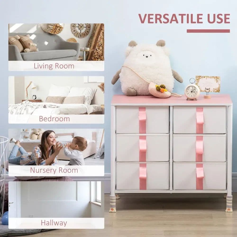 image-Chest of Drawers Cloth Organizer w/ 6 Fabric Drawer Metal Frame Nursery Room