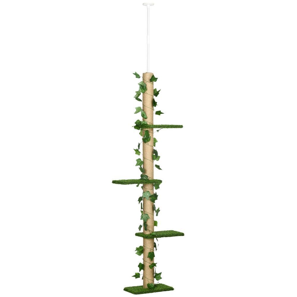 image-242cm Adjustable Floor-To-Ceiling Cat Tree w/ Anti-Slip Kit - Green