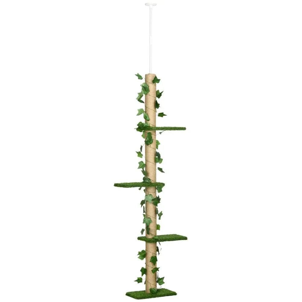 image-242cm Adjustable Floor-To-Ceiling Cat Tree w/ Anti-Slip Kit - Green