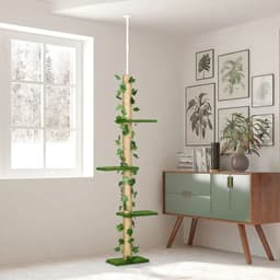 image-242cm Adjustable Floor-To-Ceiling Cat Tree w/ Anti-Slip Kit - Green