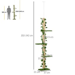 image-242cm Adjustable Floor-To-Ceiling Cat Tree w/ Anti-Slip Kit - Green