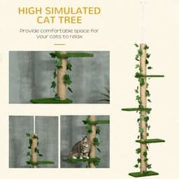 image-242cm Adjustable Floor-To-Ceiling Cat Tree w/ Anti-Slip Kit - Green