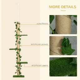image-242cm Adjustable Floor-To-Ceiling Cat Tree w/ Anti-Slip Kit - Green