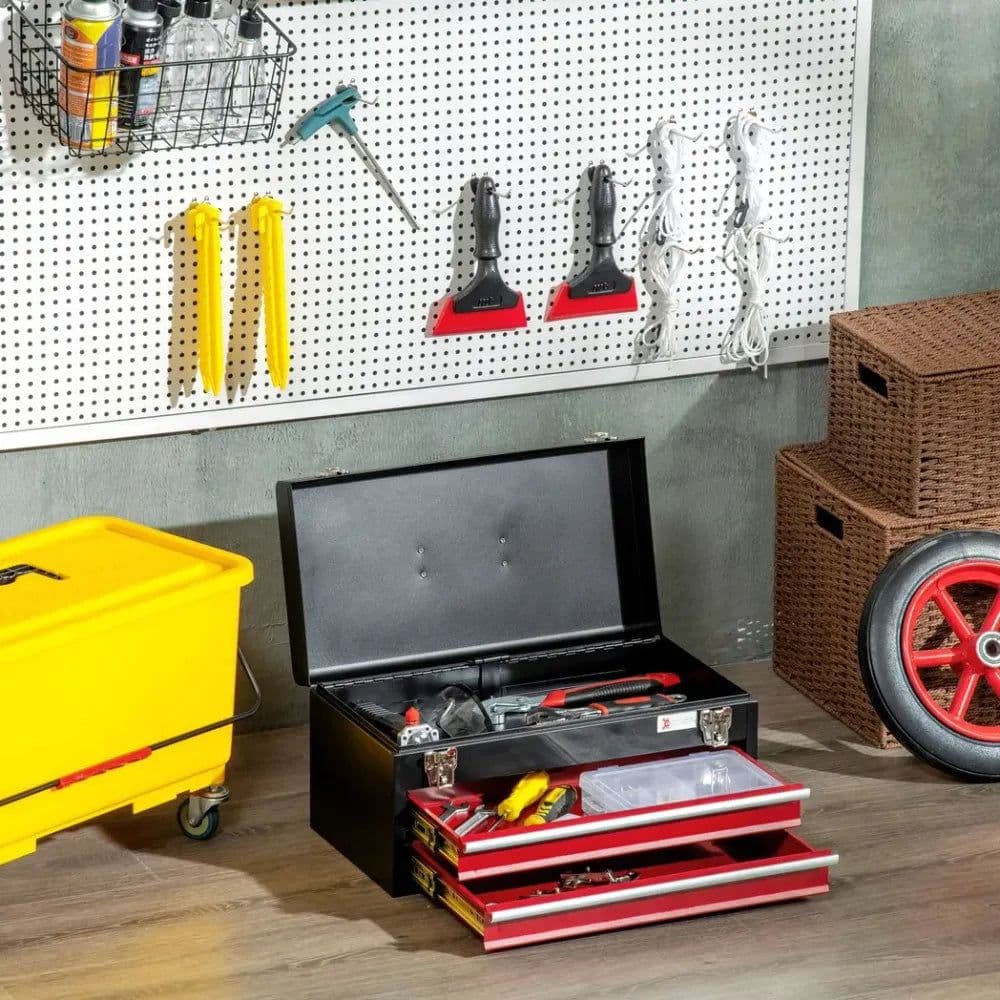 image-2 Drawer Tool Chest Lockable Tool Box w/ Ball Bearing Runners 46cmx24cmx22cm