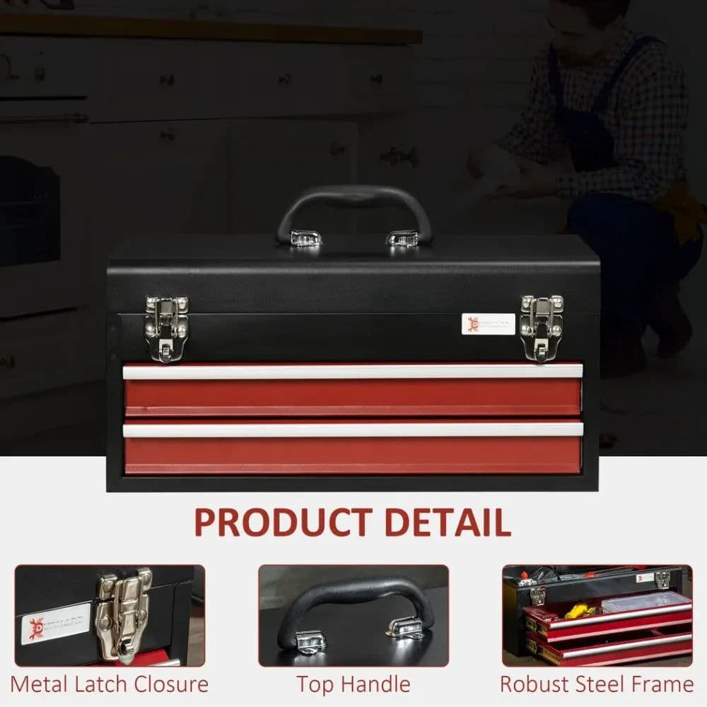 image-2 Drawer Tool Chest Lockable Tool Box w/ Ball Bearing Runners 46cmx24cmx22cm