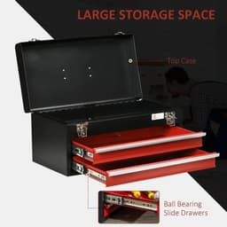image-2 Drawer Tool Chest Lockable Tool Box w/ Ball Bearing Runners 46cmx24cmx22cm