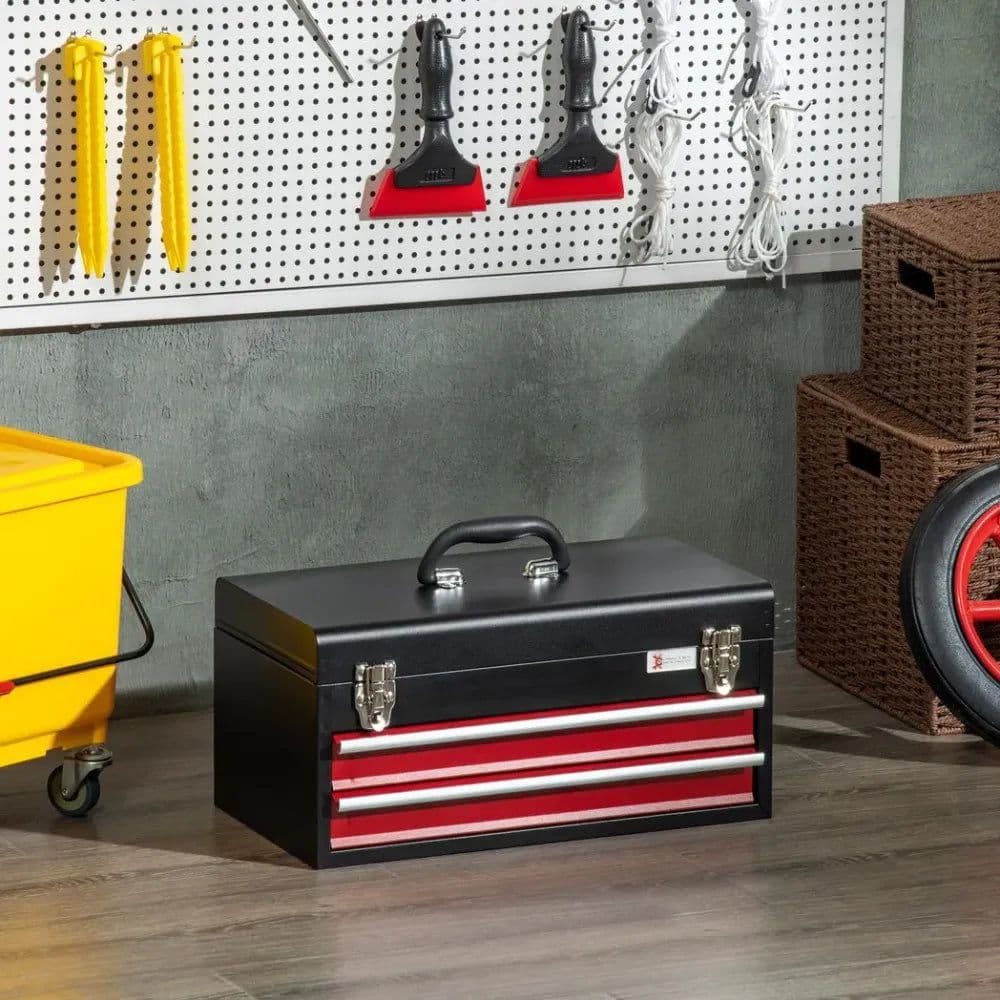 image-2 Drawer Tool Chest Lockable Tool Box w/ Ball Bearing Runners 46cmx24cmx22cm