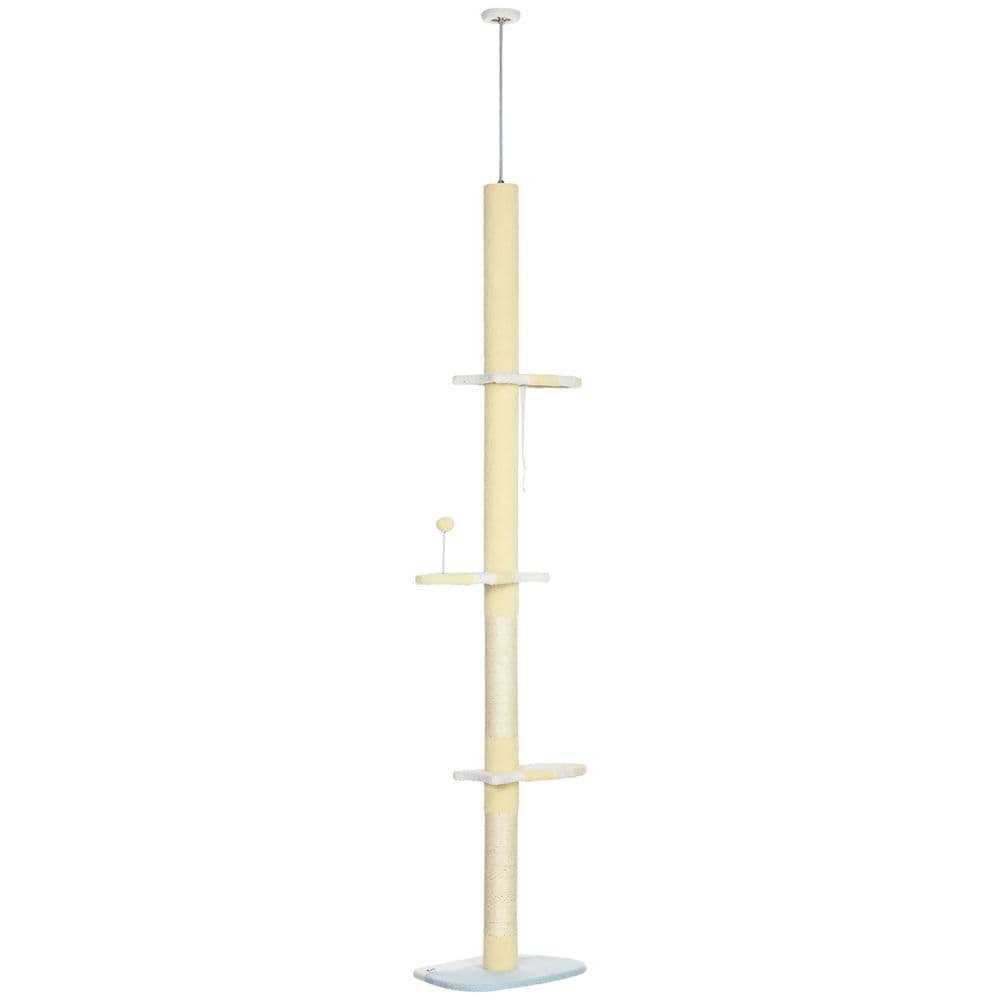 image-260cm Height Adjustable Floor-To-Ceiling Cat Tree w/ Anti-Slip Kit - Yellow