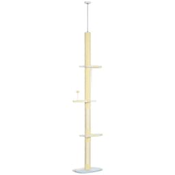 image-260cm Height Adjustable Floor-To-Ceiling Cat Tree w/ Anti-Slip Kit - Yellow